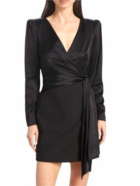 Cinq à Sept Layne V Neck Long Sleeve Satin Faux Wrap Sheath Minidress Size 8 NEW